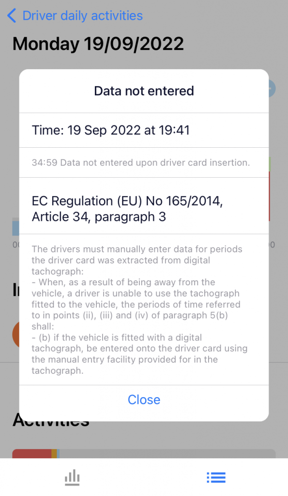 Tachograph infringement details